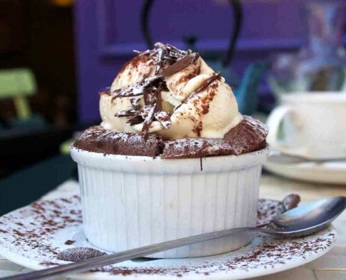 Moelleux au chocolat au salon de thé Picorette à Granvilles